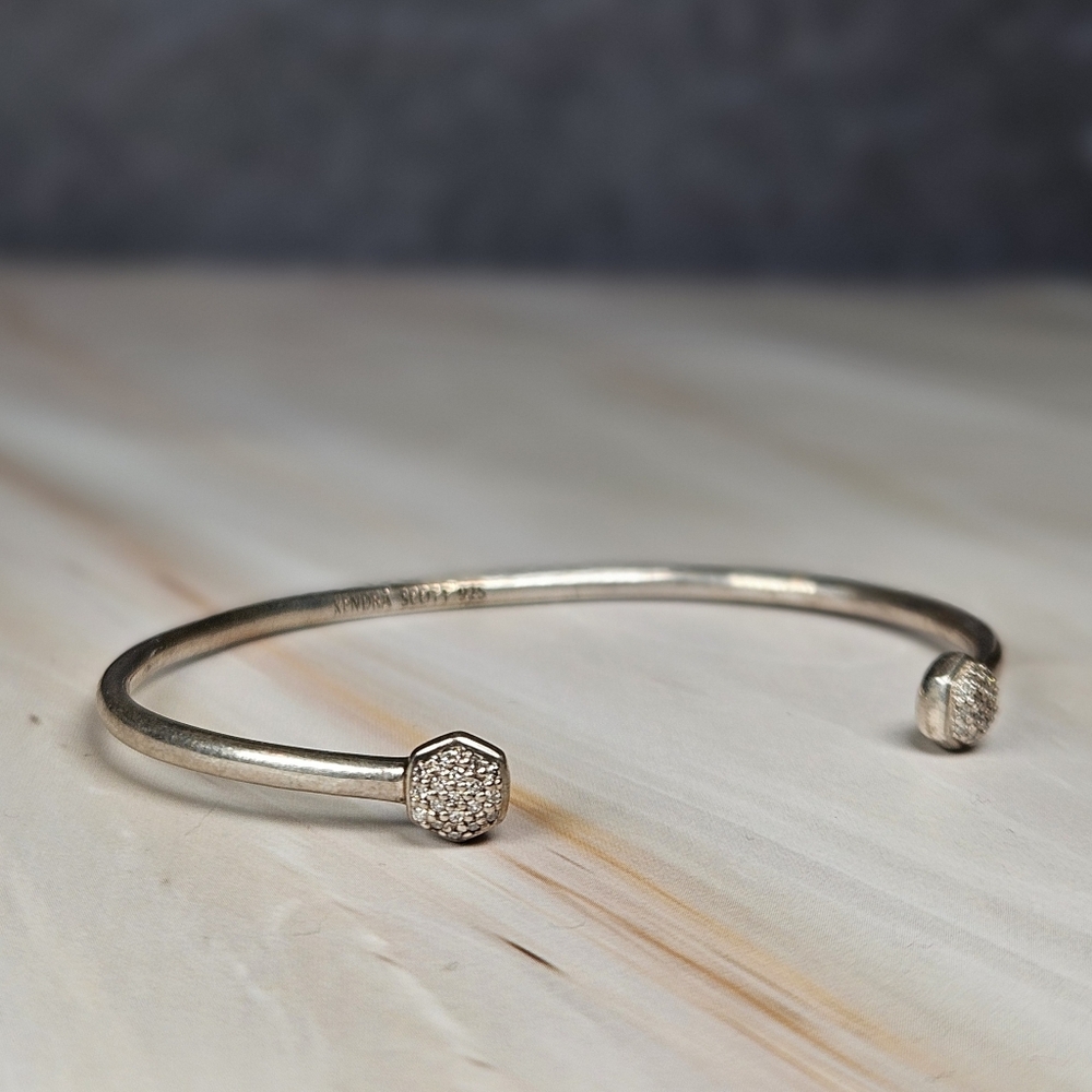 Kendra Scott Davie Sterling Silver Double Diamond Cuff Bracelet White Diamond - Picture 2 of 9